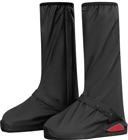 iCreek Waterproof Shoe Covers Reflective Rain Boot Foldable Non-Slip Protective Overshoes for Rainy Day, Hiking, Outdoor (Black, X-Large)