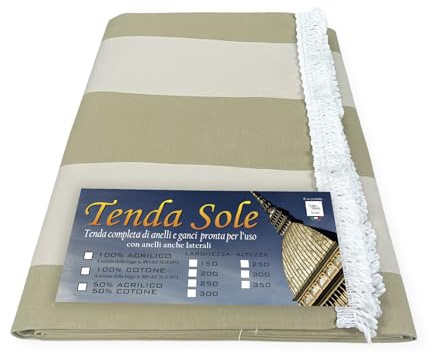 TENDA SOLE DA esterno GIARDINO balcone RIGA PARI BEIGE in Acrilico CONFEZIONATA in 6 Misure - Cm. 200 x 300
