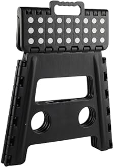 Taburete Plegable con escalón, Taburete niños,para Escuelas, Cocina, baño, Dormitorio, soportar hasta 150kg(Negro, 29x22x39cm)