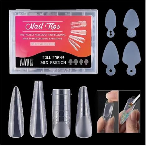 Esshogo 144 Stücke Dual Nail Forms Set, 4 Formen Nagelverlängerung Verlängerung Nagel Gel Formen Nägel Set mit 48 Stücke Nagelaufkleber für Acryl-Nagelformen, Nagel Set-Maniküre-Werkzeuge