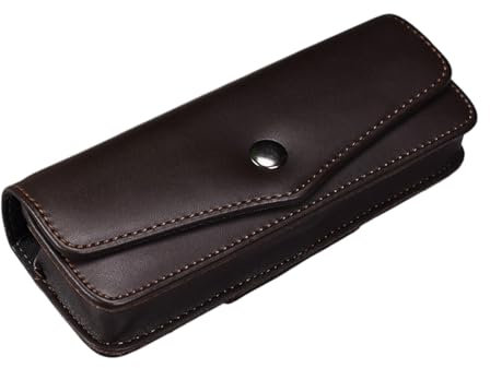 EIOLWJIEO Elegante scatola porta occhiali con comodo attacco per cintura e due colori selezionabili. Custodia in pelle per occhiali. Scatola in PU, Colore caffè scuro