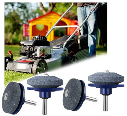 Affûteuse de Tondeuse à Gazon,4 PCS Universel Tondeuse À Gazon Affûteuse De Lame Rotative Meuleuse De Jardin Pierre De Roue pour Perceuse Électrique Perceuse À Main Kit De Réparation