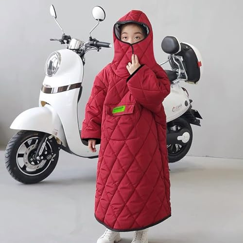 Winter Children's Thickened Windproof Wearable Warm Blanket for Mobility Scooter and Wheelchair, Motorcycle Bike, Hooded Scooter Cape Waterproof Rain Coat Poncho Cover for Full Body Protection