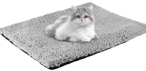 MJFENDAI Thermal Plush Fur Pet Mat, Self Heating Cat Bed for Indoor Cats Kitten Puppy, Cat Heat Pad Cushion Washable for Sofa & Crate & Kennel & Car Seat (40cm X 50cm, Grey)