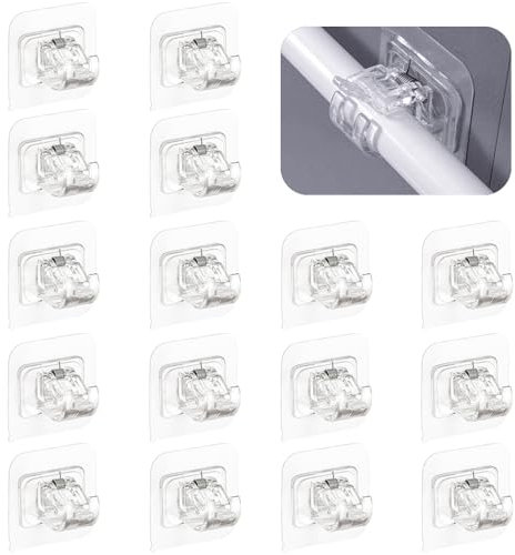 Self Adhesive Curtain Rod Bracket, 16 PCS Towel Rod Drapery Hook Holder, No Drilling Drapery Hook Holders Towel Rod Fixing Rod Holder for Home Bathroom Kitchen and Hotel Transparent