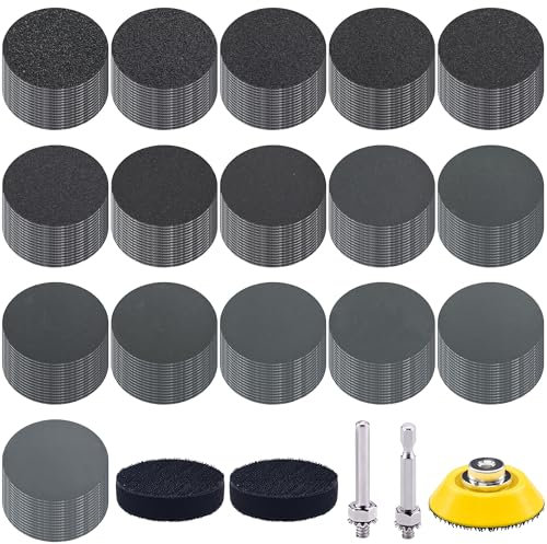 SIQUK 240 Stück Schleifscheiben 50mm Klett mit 1/4 Zoll Schaft Nasse Trockene Schleifpapier Runde Schleifpads Körnung 60-10000 Sandpapier für Auto Polieren Holz Metall
