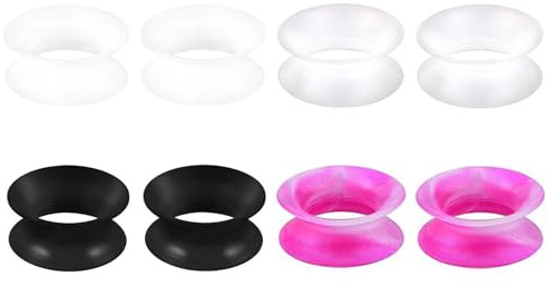 4 Pairs Silicone Ear Plugs Tunnels, Silicone Flexible Thin Flesh Ear Tunnel Double Flared Ear Plugs Expander Gauges 6/8/10/12/14/16/18/20mm Ear Stretcher Piercing Jewellery Unisex (Mix Color 1, 6mm)