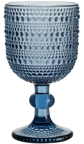 Baroni Home Set de 6 Verres à Pied en Verre Décorés avec des Finitions en Relief de 20 CL, Verres pour Vin et Eau, Lavables au Lave-Vaisselle, 8x8x14,5 cm, Bleu