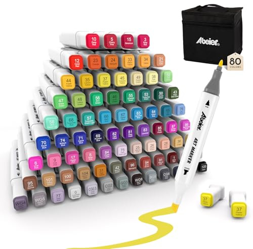 ABEIER 80 Colori Pennarelli Doppia Punta ad Alcool Professionali, Pennarelli Disegno Artistico con Asciugatura Rapida per Pittura, Schizzi e Colorazione per Adulti