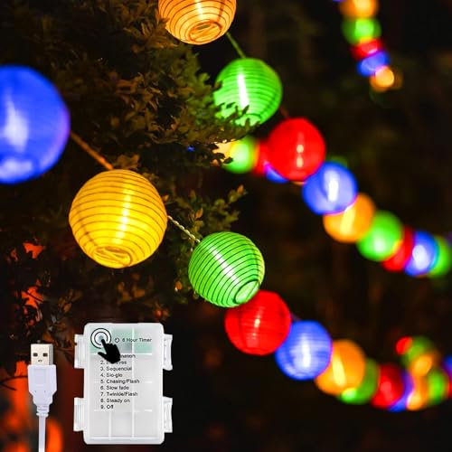 Uping Guirlande Lumineuse Exterieure Pile/USB Guirlande Lampions Led Interieur 30 Lanternes LED 5,8M(Multicolore)
