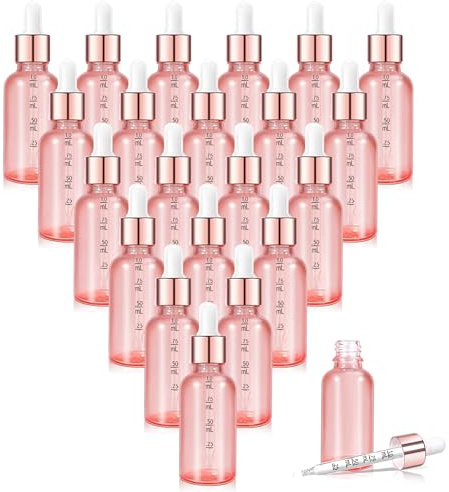 30 ml pipettflaskor, 24-pack – roséguldfärgade glasflaskor med pipett och måttskala, inkl. tratt, pipetter & etiketter – för eteriska oljor, tinkturer & doftoljor