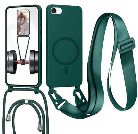 GoodcAcy Crossbody Lanyard Case för iPhone 6/7/8/iPhone SE 2020/SE 2022, [Kompatibel med MagSafe] Magnetiskt fodral med rem justerbar och avtagbar hals, anti-fingeravtryck, grön