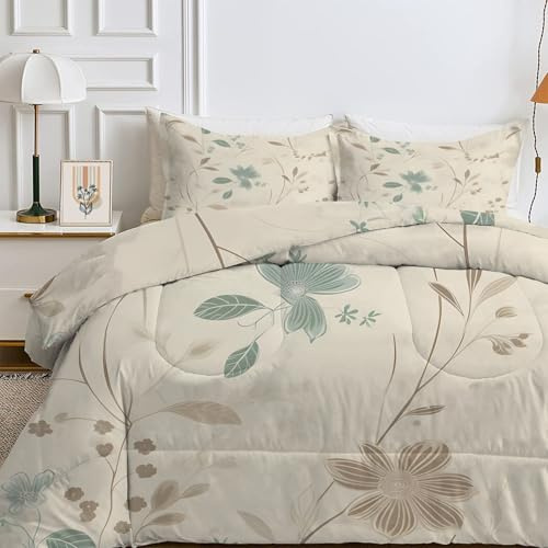 FamHarbor Couette d'été super king size 260x220 cm, 4,5 tog, légère, motif floral et plantes, respirante, vintage, 2 taies d'oreiller, lavable en machine - Ed51
