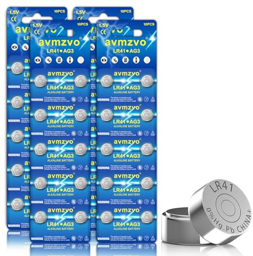 avmzvo AG3 Pile a Bottone, Batterie LR41 Alcaline, 40 Pezzi, 1,5V, Senza Mercurio, 392/192 / L736 / G3A / 3GA【5 Anni di Garanzia】
