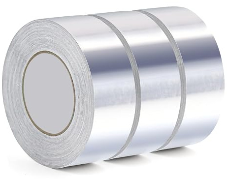 MIAXONIX Aluminium Foil Tape - 3 Rolls (50mm x 50m) Adhesive Waterproof Insulation Tape for Duct work, Pipe Repairing, HVAC Ventilation - UV and Heat Resistant - Silver