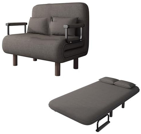 3-i-1 Konvertibel Bäddsoff Bomulls- och Linnetyg Gästsäng Hopfällbar Justerbart Ryggstöd med 5 Lägen Ergonomi Ben i Massivt Trä Vardagsrumssoffa med Fällbara Stödben(Gray,190 * 80 * 28cm)