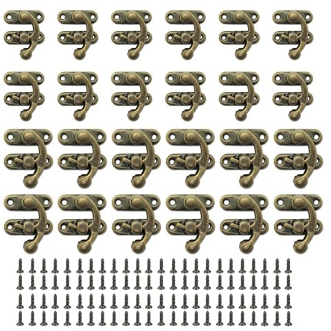 24 ganchos antiguos para tormentas vintage, con tornillo para bloqueo, cierre de caja y conector de mesa, adecuado para cajas de madera, maletas y cajas de joyas, pestillo de bronce antiguo, dos