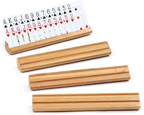 Srillollar Spielkartenhalter für Kinder Erwachsene Senioren, 4 Stück Holzkartenhalter für Spielkarten, 30 cm Kartenhalter für Kartenspiel Bridge Canasta Strategie Fuß und Hand