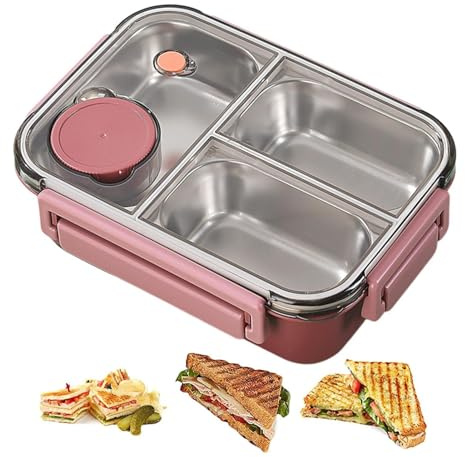 Woalopted Caja De Almuerzo De Acero Inoxidable, Contenedores De Almuerzo De Metal De 3 Compartimentos, Lonchera Para Adultos, Almuerzos Portátiles De Gran Capacidad Contenedores Para Niños Y Adultos