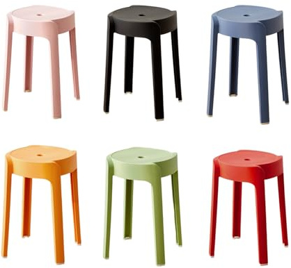 Plastic Stackable Stools, Heavy-Duty Round Stacking Stools for Classroom & Home Use, 330lb Capacity Stacking Chairs, Set of 6 Multi-Purpose Stools for Kitchen, Party, and Outdoor Events Multicolor 6p