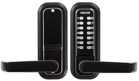 VEVOR Mekaniskt nyckellöst ingångsdörrlås, 2.0-koduppgradering, 4-7 siffror, enkelsidig tryckknappskombination, knappsats, dörrlås med handtag, automatisk låsning, för inomhus eller utomhus, oljegummi