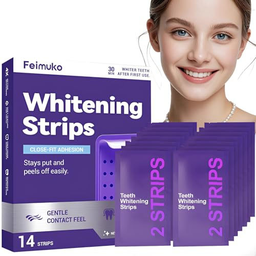 14 unidades Tiras blanqueadoras dentales, seguras para el esmalte | corrección de color, tiras blanqueadoras moradas para manchas de café, comidas y vino