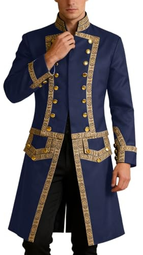 Generisch Unisex frock coat in historical style of the 18th century - uniform jacket with stand-up collar and golden trim, opulent costume for LARP, steampunk and carnival