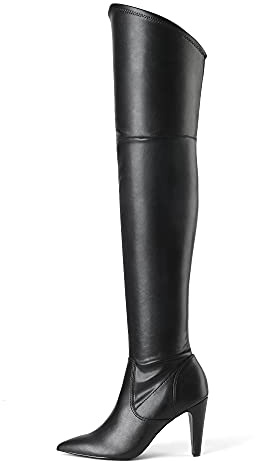DREAM PAIRS Women's Thigh High Boots Over The Knee Heels Long Sexy Pointed Toe Boots,Size 7,Black/Pu,DOB214