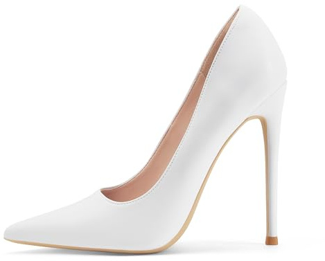 Zhabtuc Scarpe da Donna, Punta a Punta, Tacco Alto 12 cm, Stiletto da Party, Pumps con Superficie Opaca, Bianco, 40 EU