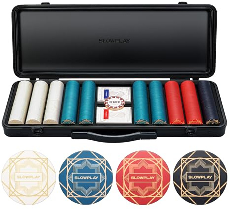 SLOWPLAY Nash Ceramic Poker Chips Set, 500 PCS [Blank Chips], 43mm&12g Each | Features a High-end Chip case with Extra Durable German Polycarbonate Shell