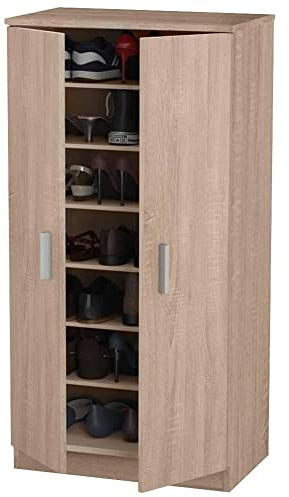 BAKAJI Mobile Scarpiera Portascarpe Ingresso Casa con 7 Ripiani Porta Scarpe Chiusura 2 Ante Struttura in Legno Armadio Mobiletto Ausiliario Multiuso Dimensione 118 x 55 x 36 cm (Quercia)