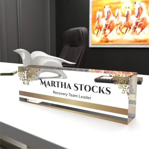 OOCLAS Anpassat skrivbordsskylt, namnskyltar för skrivbord, personliga namnplattor, akrylskrivbordsskylt för kontor i storlek 20 x 6,50 x 3,5 cm