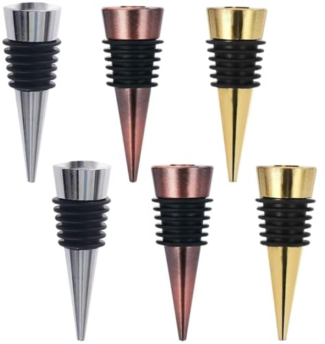 BetterJonny Reusable Metal Bottle Stoppers - 6 PCS Saver for Wine, Beer, Champagne Collection (Flat, Three Colors)