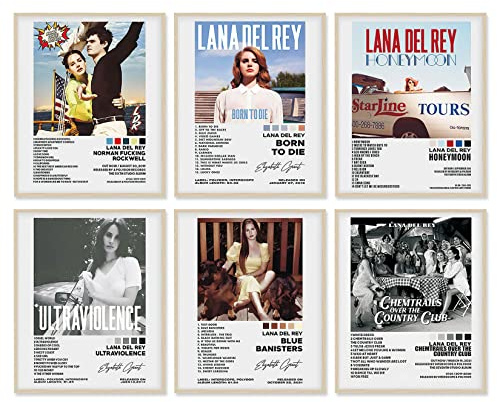 Lana Del Rey Poster 8x10 Pollici Stampe su tela senza cornice Set di 6 Wall Art Room Decor Poster Bjork Record per Wall Aesthetic Copertina album Poster Stampa