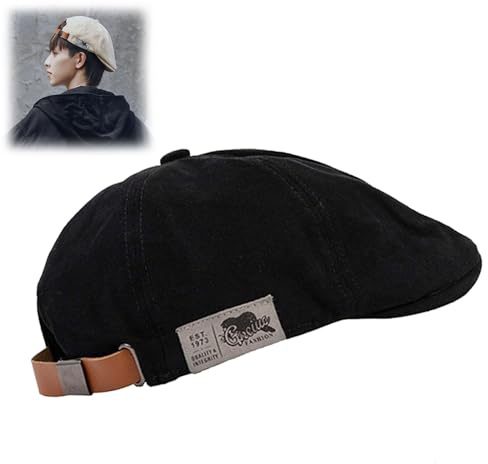 behound Retro Vintage Street Beret Cap, 2023 Trendy Men's Flat Adjustable Beret Hats, Newsboy Hats for Men (Black,One Size)