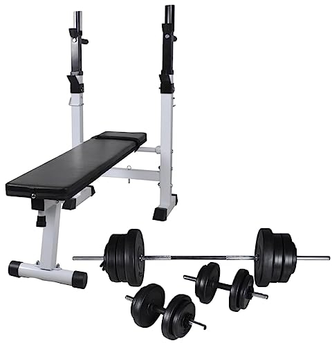 Trainingsbank mit Hantelablage, Langhantel und Kurzhantelset 60,5kg