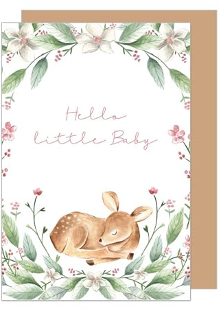 Edition Seidel Tarjeta de felicitación para nacimiento premium con sobre. Tarjeta de bebé de eventos Billet Hello Little Baby animales niño niña (E279 SW024)