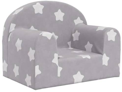 vidaXL Sofá para Niños, Sillón con Reposabrazos, Mini Sofá Infantil, Asiento Sofá para Dormitorio Sala de Juegos, Felpa Suave Gris Claro con Estrellas