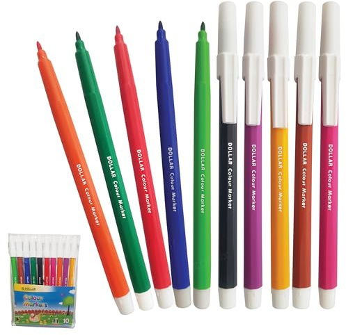 DOLLAR ColorMax Felt Tips Colouring Pens, MULTICOLOUR, Pack of 10, Ideal for Draw Colour Mark Sketch Write, Perfect for School Office Home Everyday Use