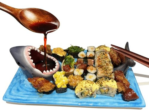Haj sushitallrik keramik söt japansk blå handmålad middag festtallrikar livsmedelssäkra material sojasås skål och ätpinnehållare stor med sushi förrätt födelsedagstallrikar lämpliga för mikrovågsugn