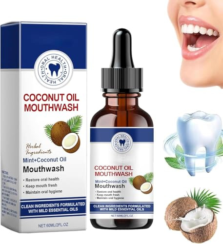 Coconut Fresh Oil Pulling Mouthwash, Coconut Oil Mouthwash for Teeth, Coconut Mouthwash, Natural Essential Oils & Vitamins for Happy Teeth & Gums, Fresh Breath & Whitening Mouthwash (1)