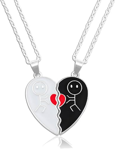 LEEQBCR 2 pezzi Collana d'argento con ciondolo dell'amicizia,BFF collana del migliore amico, collana nera e grigia a forma di cuore dell'amicizia, per ragazzi e ragazze, regalo di compleanno
