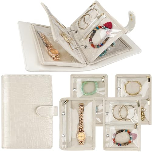 LingLingo Travel Jewelry Organizer Case,Small Jewelry Bags Jewelry Storage Book Ring Binder with Clear Zipper Velvet Pouch for Traveling