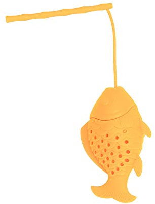 Pinze da cucina in silicone a forma di pesce, infusore per tè sfuso, con manico lungo, riutilizzabile, diffusore a intervalli, filtro per tazza per tè (arancione, taglia unica)
