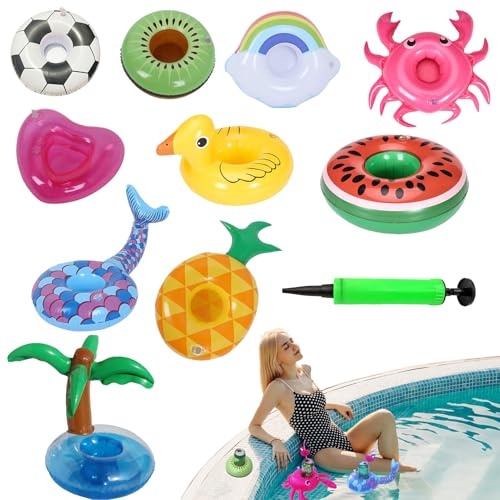 Porte-Boisson Gonflable | 10 Flotteurs de Boissons pour Piscine Adultes,Plateau Flottant Design Mignon Accessoire Gonflable pour Piscine, Plage, Lac, Spa et Extérieur