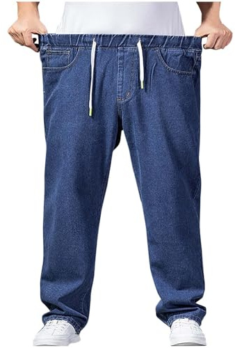 Pantalones vaqueros para hombre, talla grande, elásticos, holgados, ajustados, vintage, cintura elástica, corte recto, pantalones vaqueros superflexibles, pantalones de algodón, cómodos pantalones de