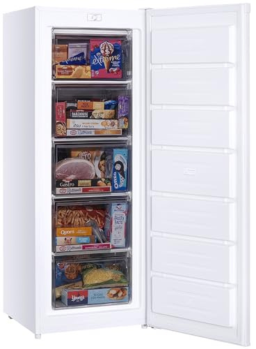 Teknix LBF170H Freestanding Tall Freezer - Upright with 170L Capacity - Manual Defrost - Reversible Door - 5 Large Drawers - White