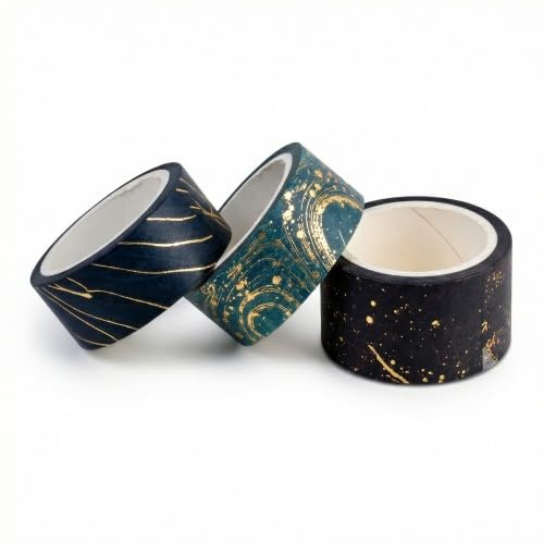 Hontaog Washi Tape Set 3 rullar maskeringstejp med guldfolie 20/15 mm bred dekorativ färgglad tejp för gör-det-själv pyssel dagbok scrapbooking present och förpackningsdekoration