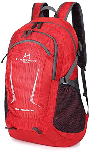 Loocower 45L Leichte Packable Reiserucksack Wanderrucksack, Multifunktionale Tagesrucksack, Faltbare Camping Trekking Rucksäcke, Utra Leicht Outdoor Sport Rucksäcke Tasche - Red