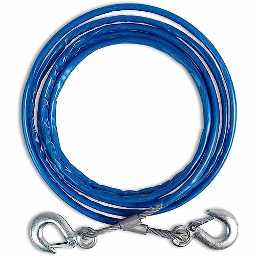 Vetrineinrete® Fune di traino con corda in acciaio 10 mm x 4 m gancio per trainare veicoli 2 moschettoni e paio di guanti rimorchio con ganci 92278 M22